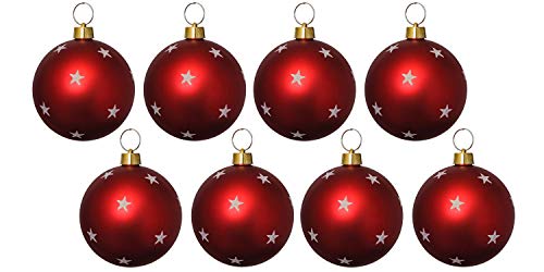 your castle 8 Große Weihnachtskugel Christbaumkugel rot weiß mit Sternen Ø 25 cm. Hochwertig für Innen und wetterfest für Aussen. Mit Stahlring zur einfachen und wiederverwendbaren Befestigung von your castle