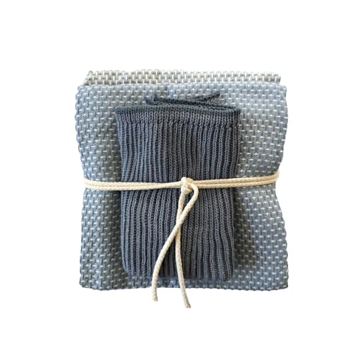 your castle Set 3-teilig Geschenkset 2 x Geschirrtuch (50 x 70 cm) & 1 x Spültuch (26 x 26 cm), 100% Bio-Baumwolle, Moonlight Blue von your castle