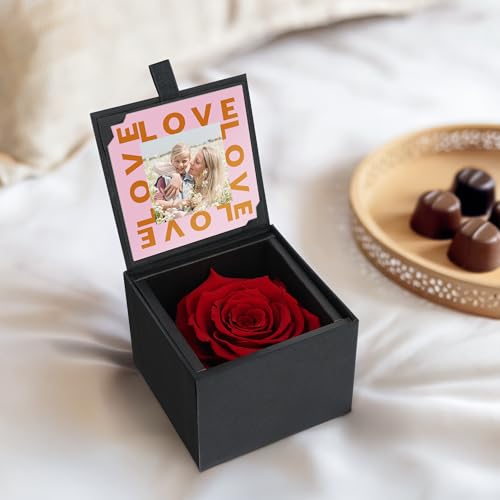 your surprise Ewige Longlife Rosenbox mit Fotodruck – die Ewige Rose mit Foto, Infinity Rose, Longlife Rosenbox mit Foto, echte Ros3, Geschenk Rose für Frauen (Rosenbox mit Fotodruck) von your surprise