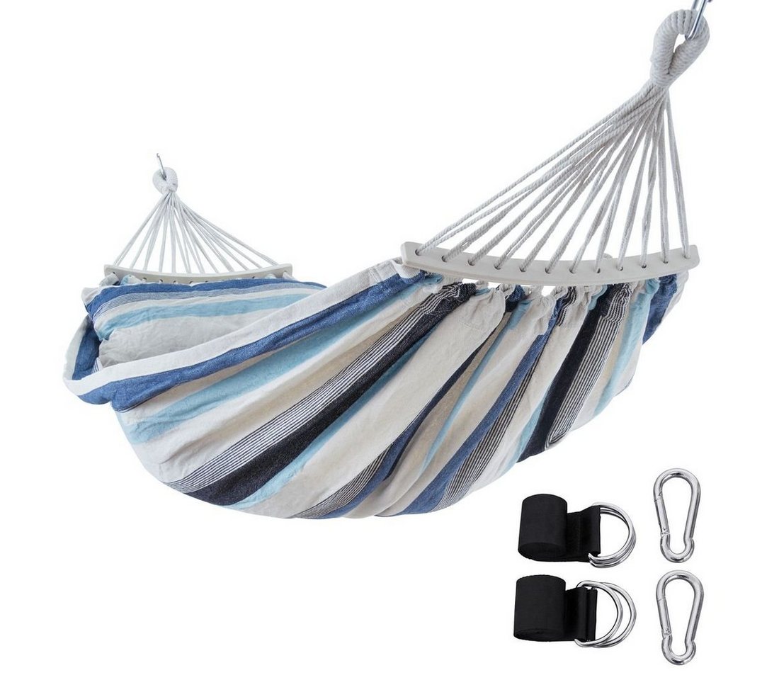 yourGEAR Stabhängematte yourGEAR Bali Aqua - Hängematte 220 x 120 cm 240 kg Baumwolle Stabhängematte, Kissen, Befestigung-Set von yourGEAR