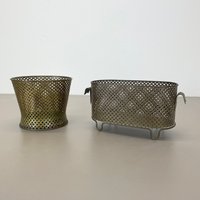 Set Of Two Brass Flower Pot Plant Stands By Mathieu Mategot Attr., France 1950S | Midcentury Modern Mategot Danish Art Deco von yourhomeplus