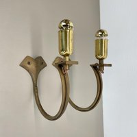 Set Of Two Large 28cm Brutalist Bronze Brass Wall Sconces, Italy 1950S | Midcentury Modern Gio Ponti Wandlampe Messing Italien von yourhomeplus
