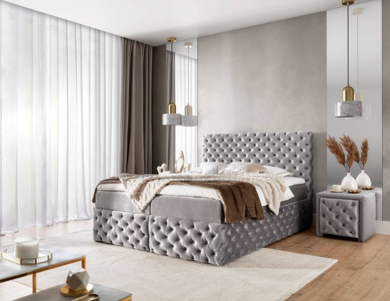 yourhouse24 Boxspringbett Castel (Bonell-Matratze und Topperr), mit zwei Bettkästen (mit zwei Bettkästen, Bonell-Matratze und Topper), Doppelbett, Polsterbett mit Kopfteil, Boxspringbett von yourhouse24