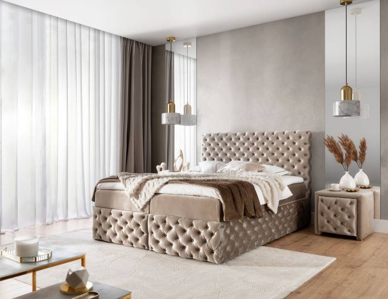 yourhouse24 Boxspringbett Castel (Bonell-Matratze und Topperr), mit zwei Bettkästen (mit zwei Bettkästen, Bonell-Matratze und Topper), Doppelbett, Polsterbett mit Kopfteil, Boxspringbett von yourhouse24