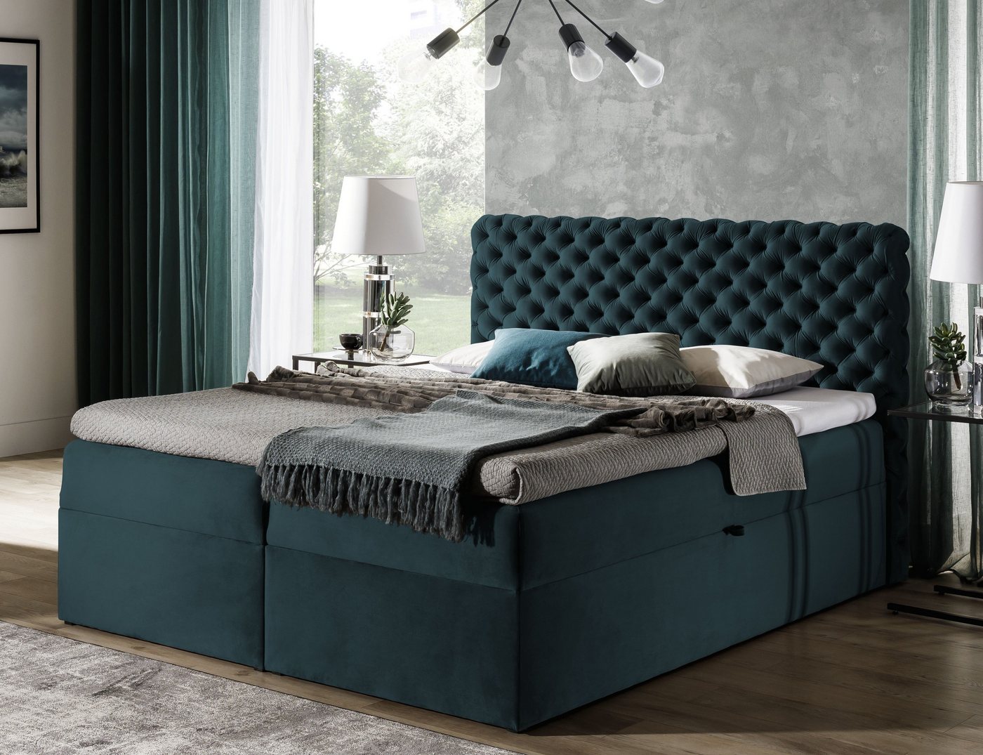 yourhouse24 Boxspringbett Chesterfield mit 2 Bettkästen, Doppelbett mit Bonell-Matratze + Topper von yourhouse24