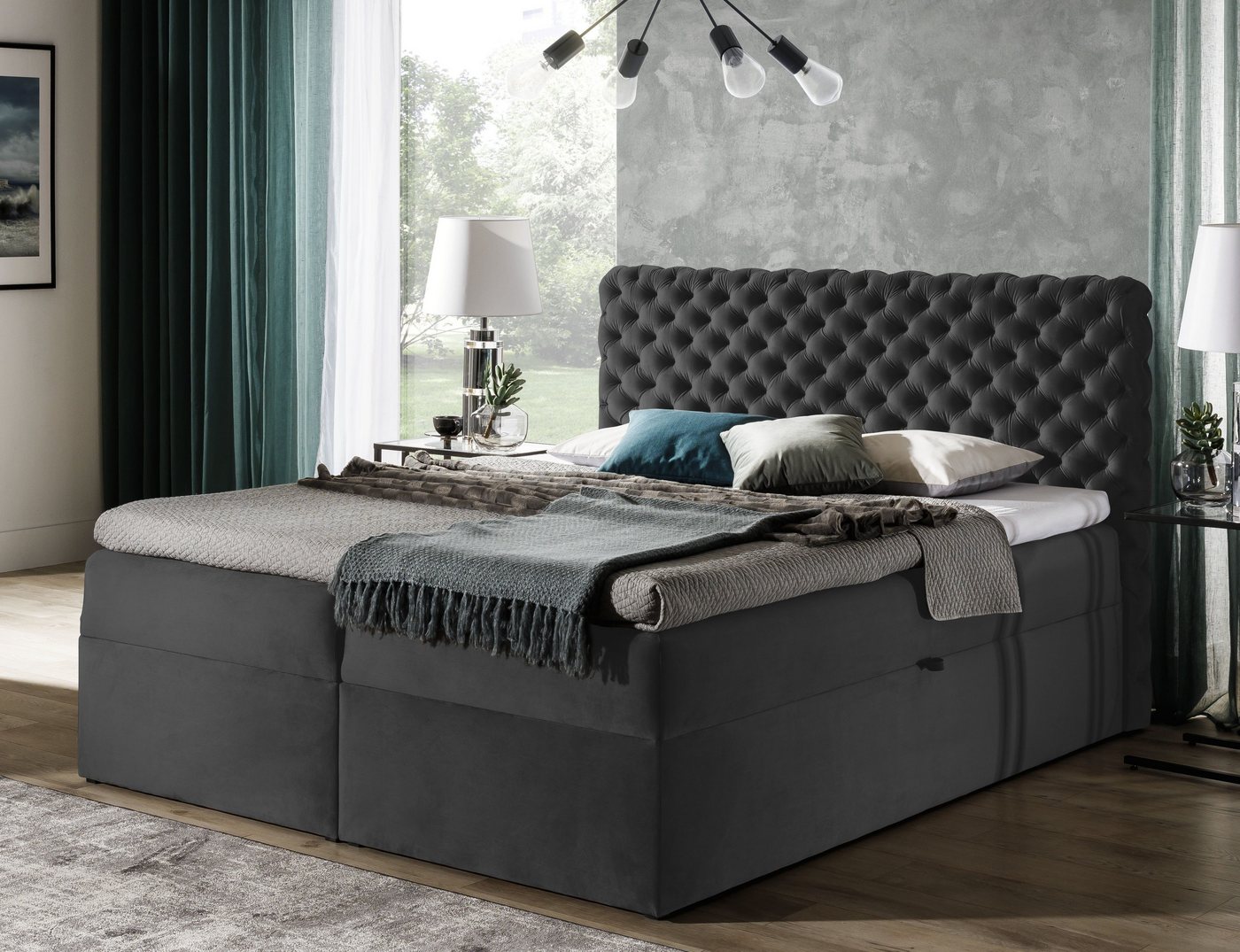 yourhouse24 Boxspringbett Chesterfield mit 2 Bettkästen, Doppelbett mit Bonell-Matratze + Topper von yourhouse24