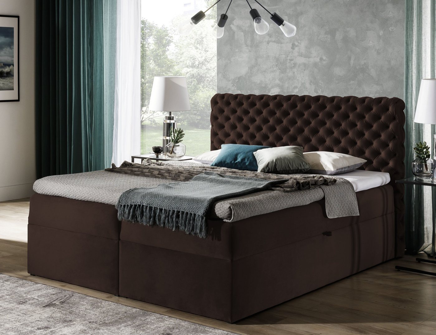 yourhouse24 Boxspringbett Chesterfield mit 2 Bettkästen, Doppelbett mit Bonell-Matratze + Topper von yourhouse24