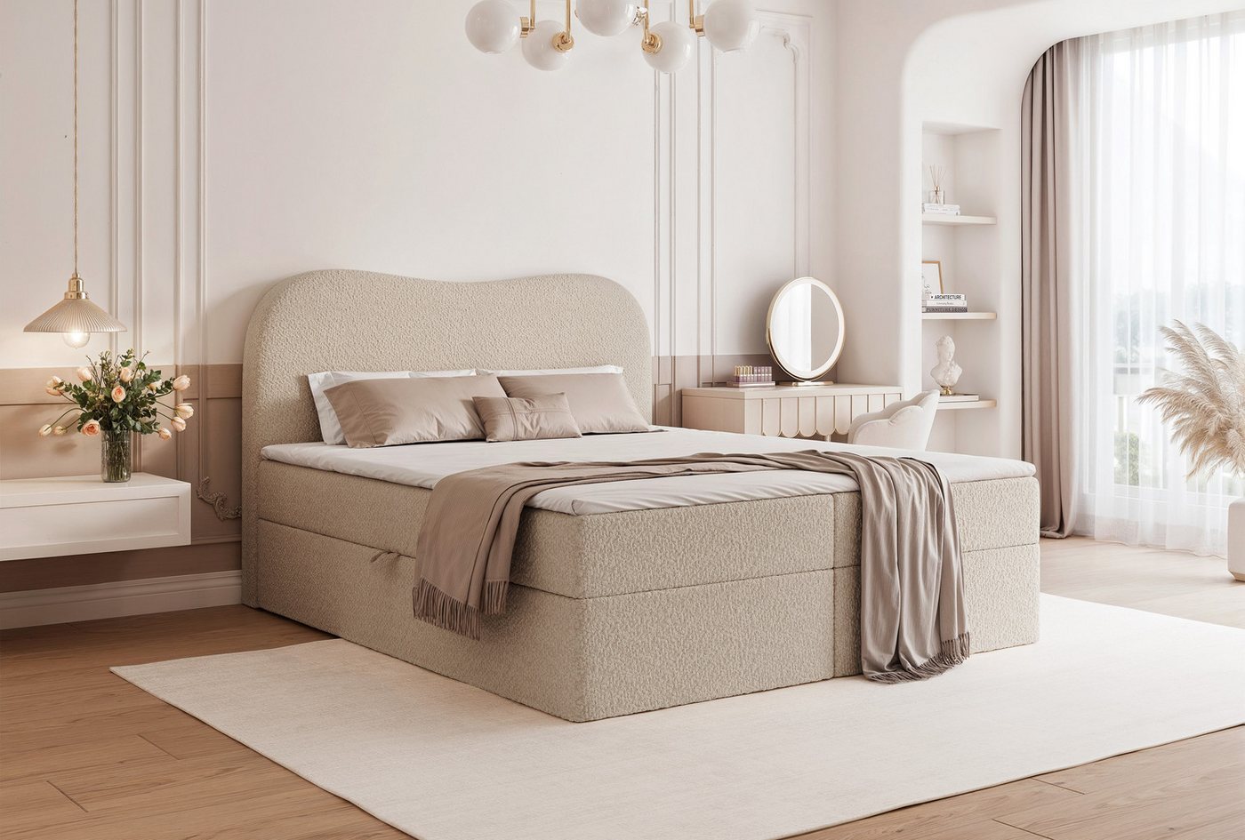 yourhouse24 Boxspringbett Designer Kontinentalbett NUAGE mit Stauraum (Bett mit Bettkasten und Topper), inkl. Bettkasten und Topper von yourhouse24
