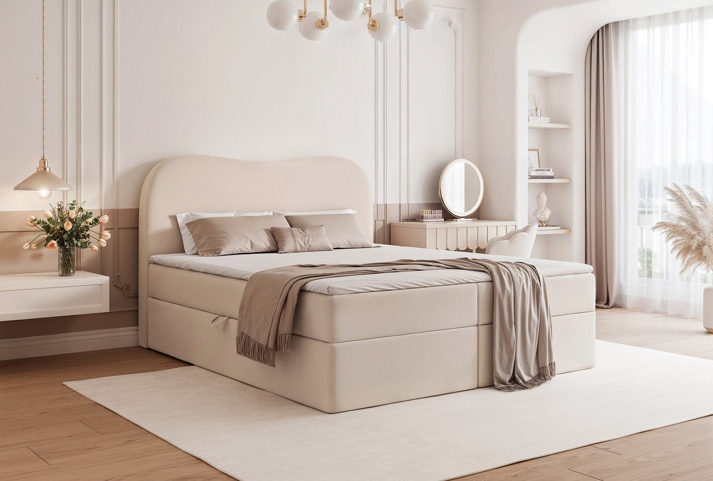 yourhouse24 Boxspringbett Designer Kontinentalbett NUAGE mit Stauraum (Bett mit Bettkasten und Topper), inkl. Bettkasten und Topper von yourhouse24