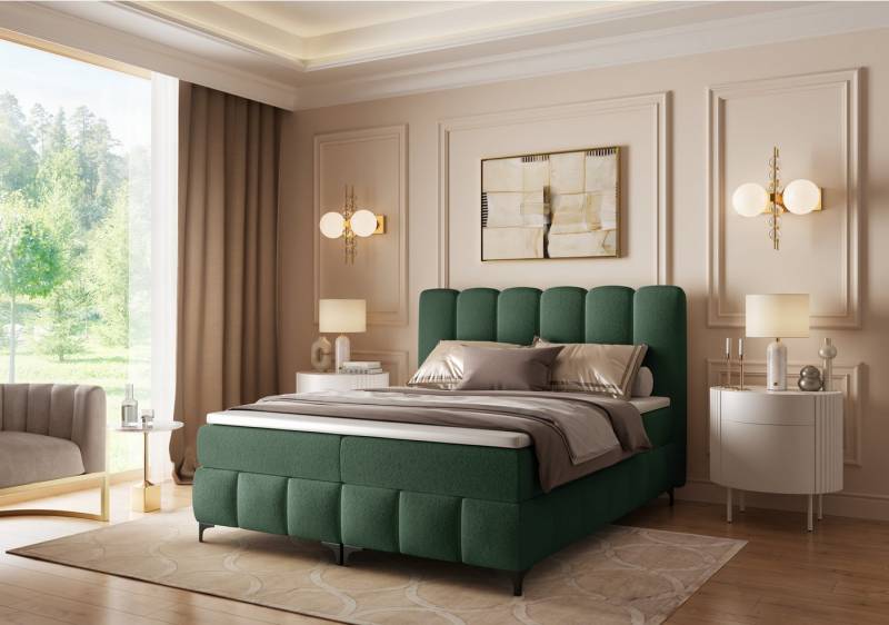 yourhouse24 Boxspringbett MONROE (mit zwei Bettkästen, Bonell-Matratze und Topper), Doppelbett, Polsterbett mit Kopfteil, Boxspringbett von yourhouse24