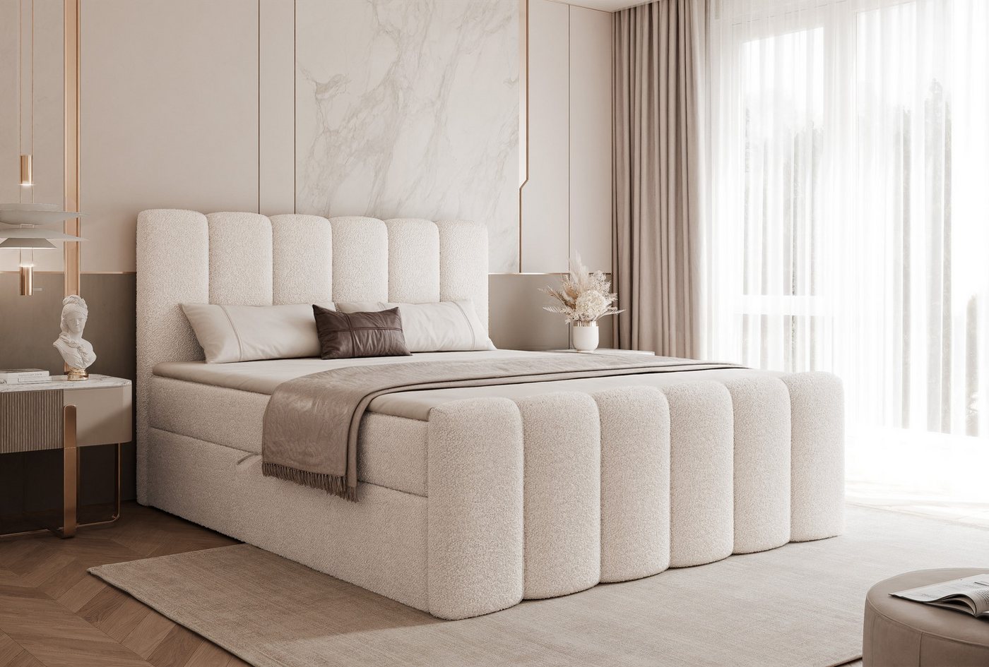 yourhouse24 Boxspringbett Palermo (Bettgestell mit 2 Bettkästen), Bonell, Topper, Doppelbett gepolstertes Kopfteil mit Bettkasten von yourhouse24
