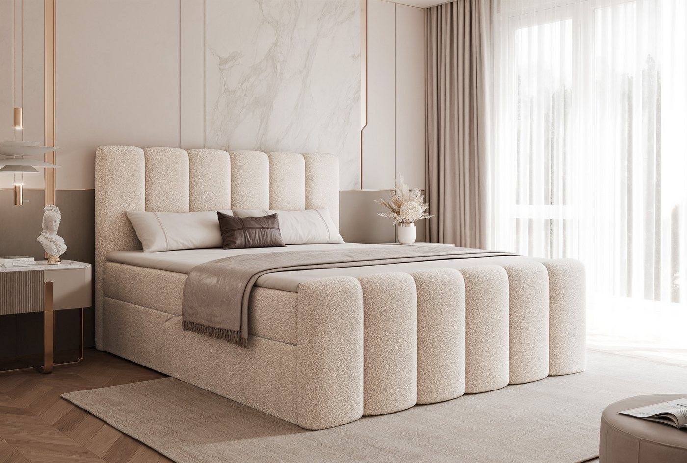 yourhouse24 Boxspringbett Palermo Doppelbett gepolstertes Kopfteil mit Bettkasten (Bettgestell mit 2 Bettkästen), Bonell, Topper, Doppelbett gepolstertes Kopfteil mit Bettkasten von yourhouse24