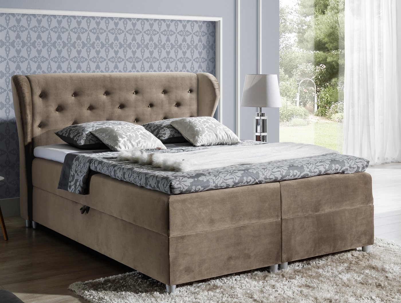 yourhouse24 Boxspringbett Positivo Designerbett Hotelbett mit Zwei Bettkasten Kontinentales Bett von yourhouse24