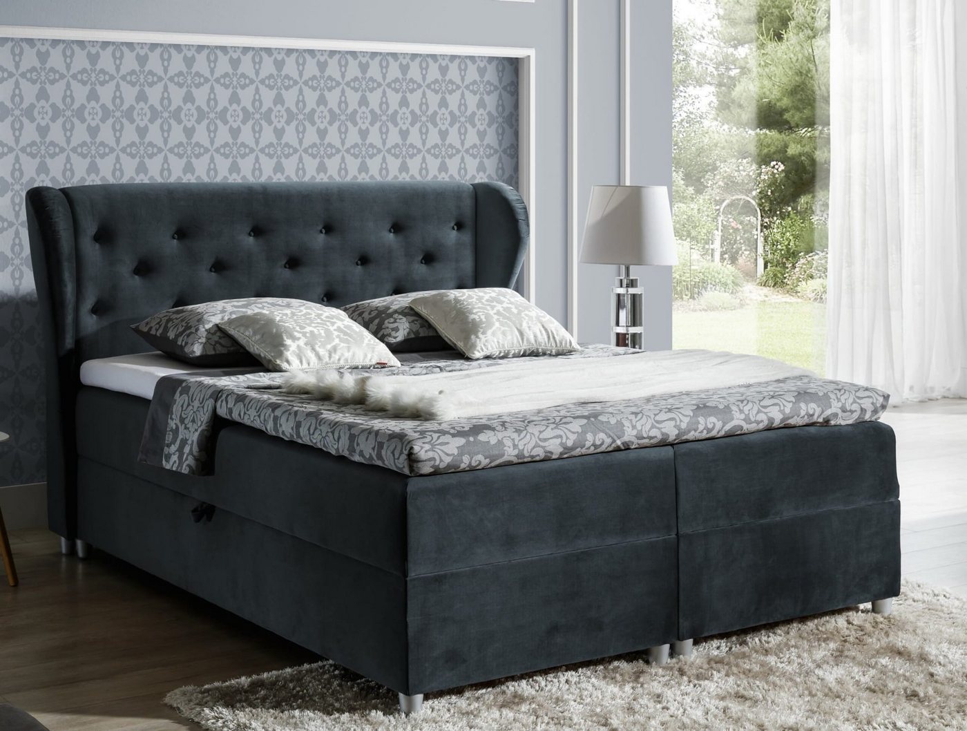 yourhouse24 Boxspringbett Positivo Designerbett Hotelbett mit Zwei Bettkasten Kontinentales Bett von yourhouse24