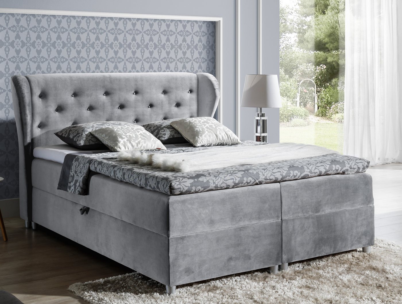 yourhouse24 Boxspringbett Positivo Designerbett Hotelbett mit Zwei Bettkasten Kontinentales Bett von yourhouse24