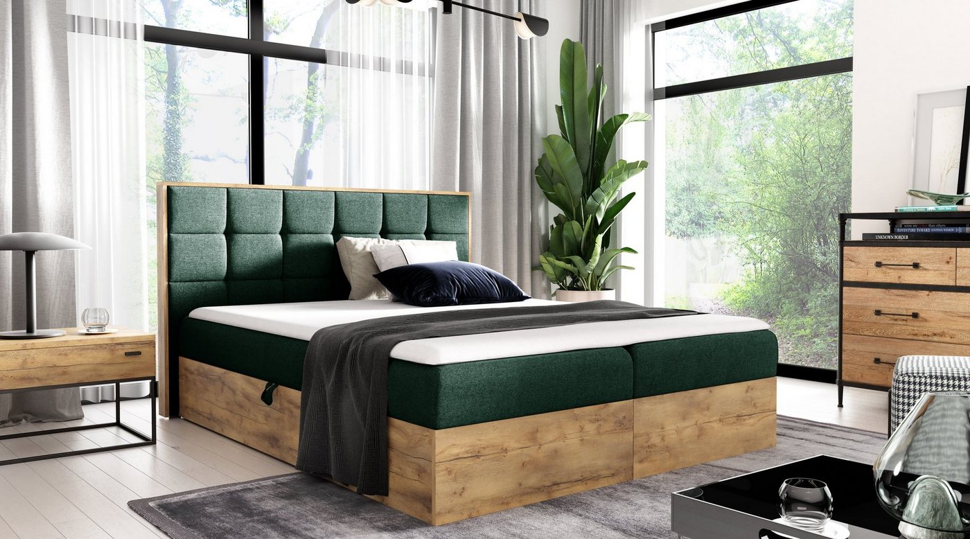 yourhouse24 Boxspringbett Wood I mit 2 Bettkästen, Doppelbett mit Bonell-Matratze + Topper von yourhouse24