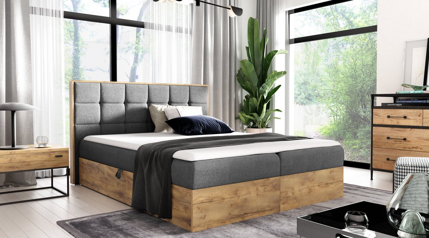 yourhouse24 Boxspringbett Wood I mit 2 Bettkästen, Doppelbett mit Bonell-Matratze + Topper von yourhouse24