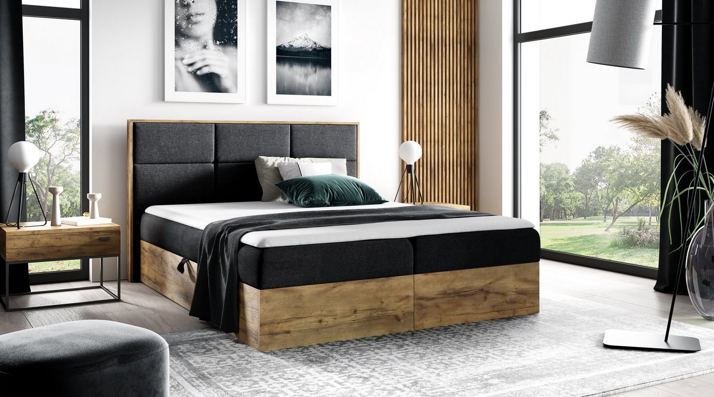 yourhouse24 Boxspringbett Wood II mit 2 Bettkästen, Doppelbett mit Bonell-Matratze + Topper von yourhouse24