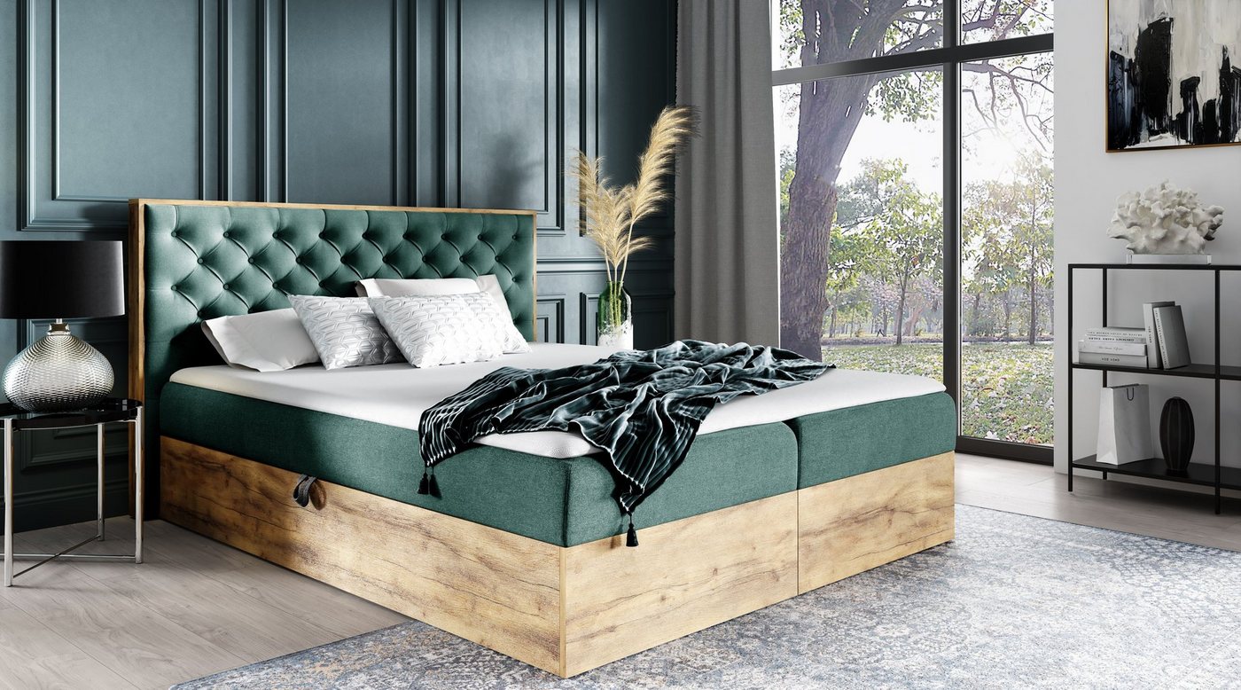 yourhouse24 Boxspringbett Wood III mit 2 Bettkästen, Doppelbett mit Bonell-Matratze + Topper von yourhouse24