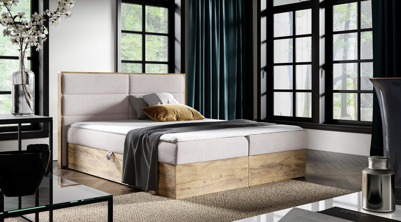 yourhouse24 Boxspringbett Wood V mit 2 Bettkästen, Doppelbett mit Bonell-Matratze + Topper von yourhouse24