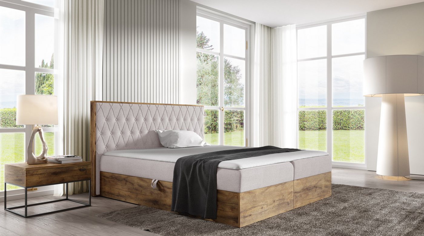 yourhouse24 Boxspringbett Wood VI (Bonell-Matratze und Topperr), mit zwei Bettkästen von yourhouse24