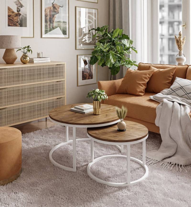 yourhouse24 Couchtisch CIRI (2-St), Durchmesser 70cm, pulverbeschichtetes Metallgestell von yourhouse24