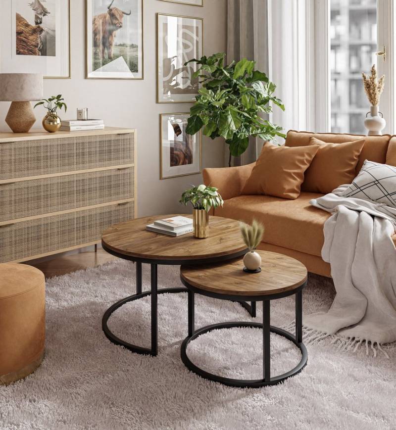 yourhouse24 Couchtisch CIRI (2-St), Durchmesser 70cm, pulverbeschichtetes Metallgestell von yourhouse24