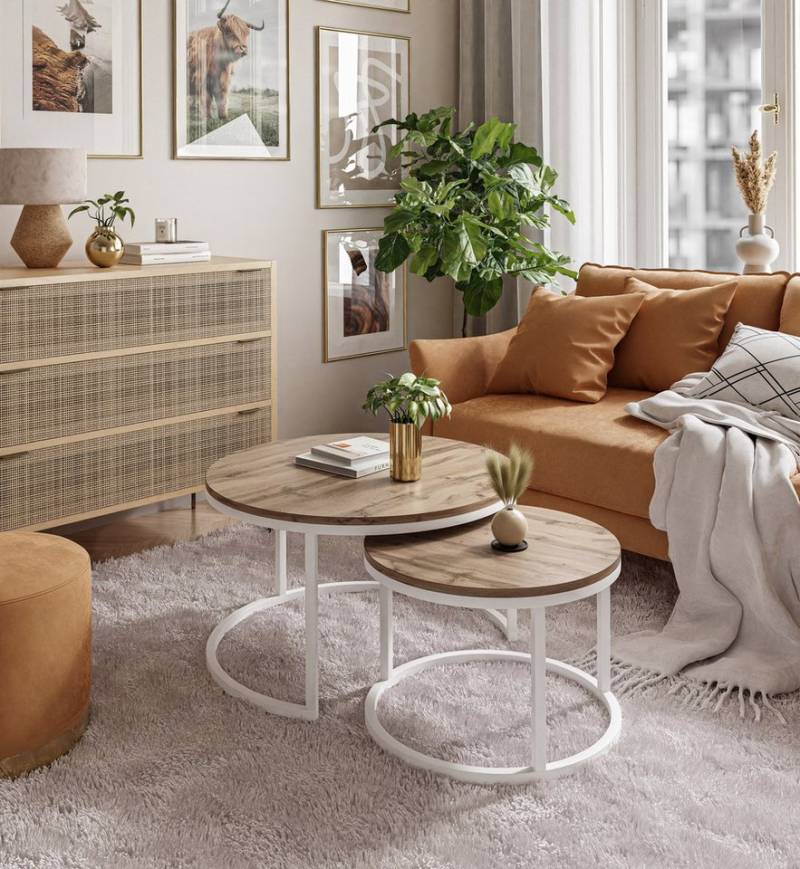 yourhouse24 Couchtisch CIRI (2-St), Durchmesser 70cm, pulverbeschichtetes Metallgestell von yourhouse24