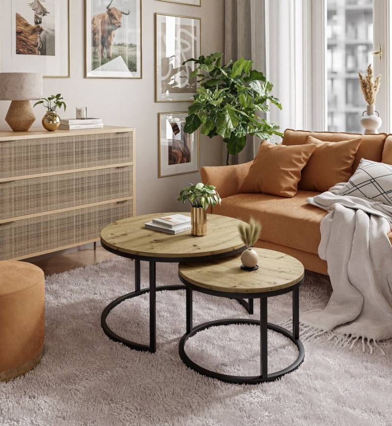 yourhouse24 Couchtisch CIRI (2-St), Durchmesser 70cm, pulverbeschichtetes Metallgestell von yourhouse24