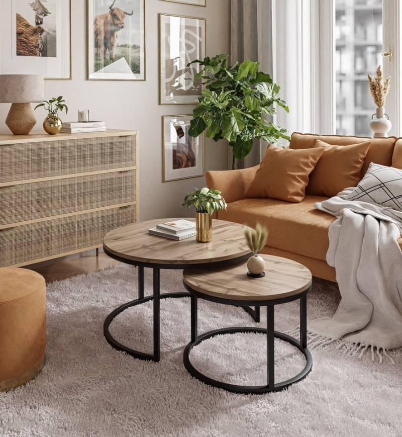 yourhouse24 Couchtisch CIRI (2-St), Durchmesser 70cm, pulverbeschichtetes Metallgestell von yourhouse24