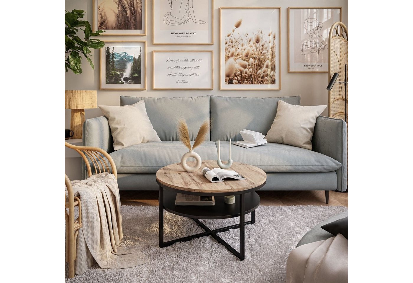 yourhouse24 Couchtisch CIRI-X runder Couchtisch mit Regal Eiche Handwerker Wotan Stirling yourhouse24 Couchtisch CIRI-X runder Couchtisch mit Regal Eiche Handwerker Wotan Stirling von yourhouse24