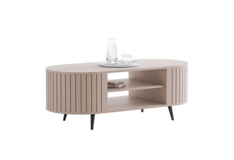 yourhouse24 Couchtisch ELODIE oval, Geriffelt, Ablagefläche, Schwarz/Kaschmir von yourhouse24