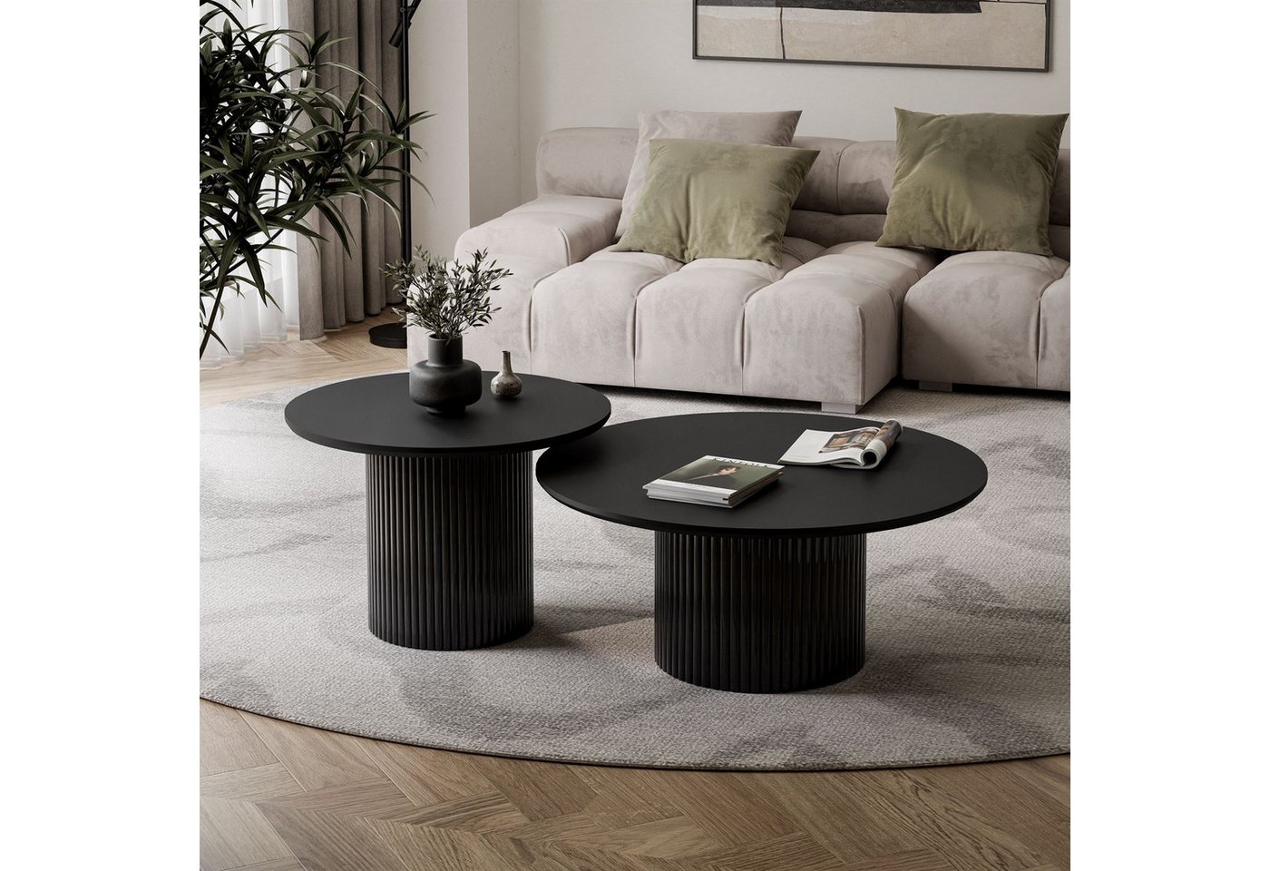 yourhouse24 Couchtisch Set OVI 2in1 Riffel-Design (2er Set), Breite 60 und 80 cm von yourhouse24