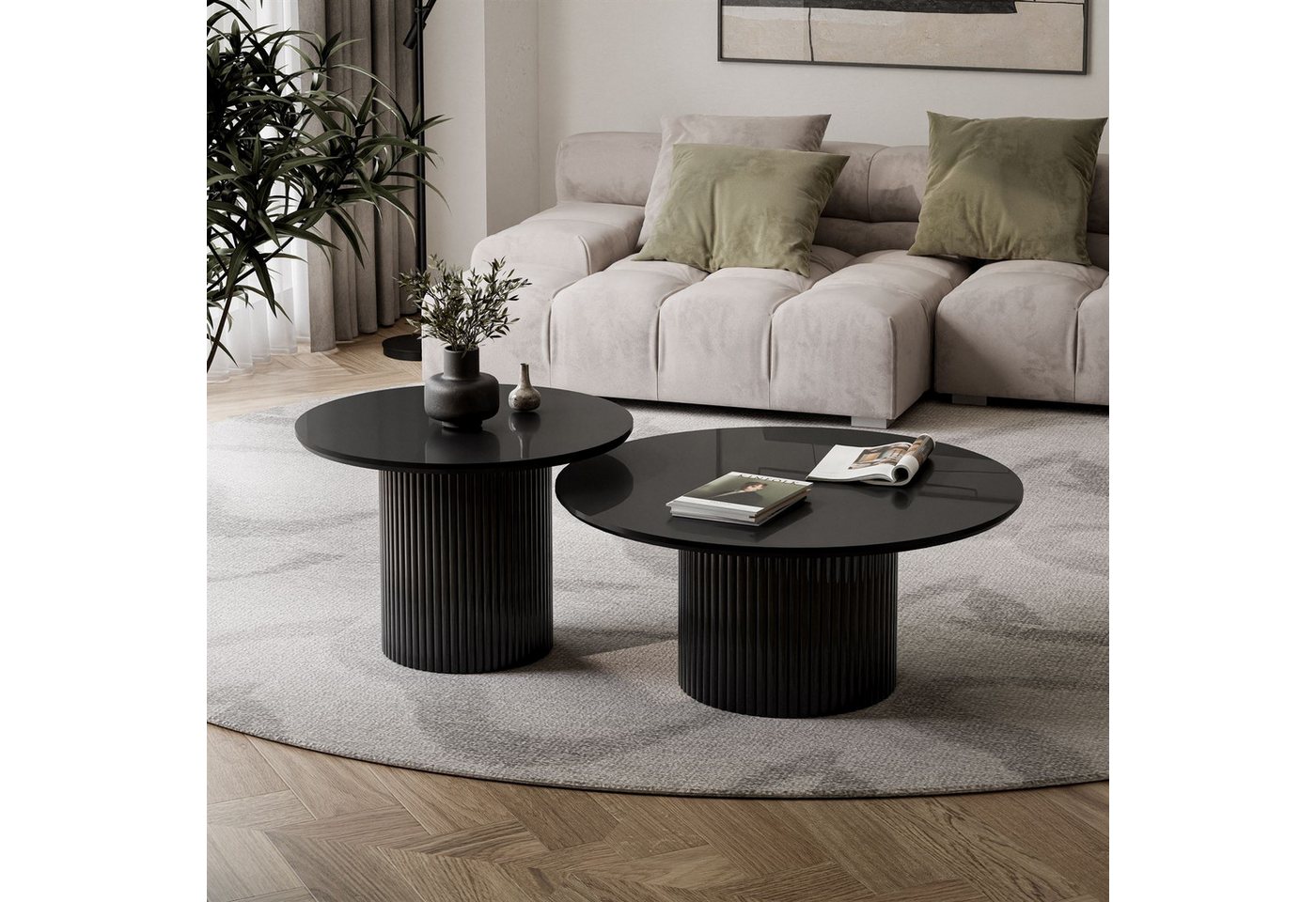 yourhouse24 Couchtisch Set OVI 2in1 Riffel-Design (2er Set), Breite 60 und 80 cm von yourhouse24