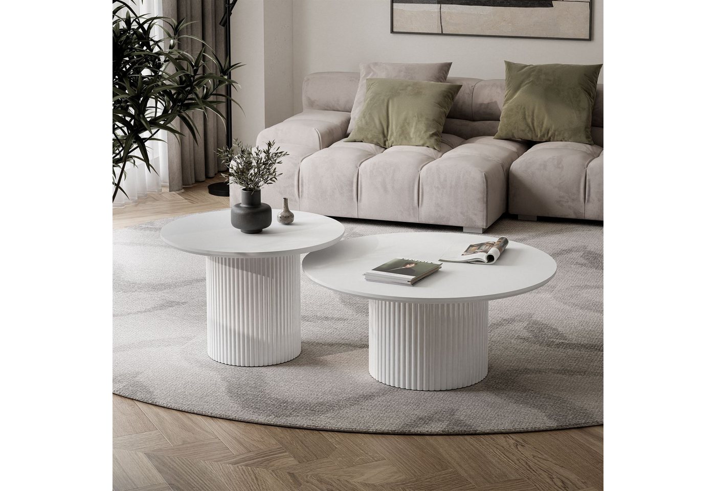 yourhouse24 Couchtisch Set OVI 2in1 Riffel-Design (2er Set), Breite 60 und 80 cm von yourhouse24