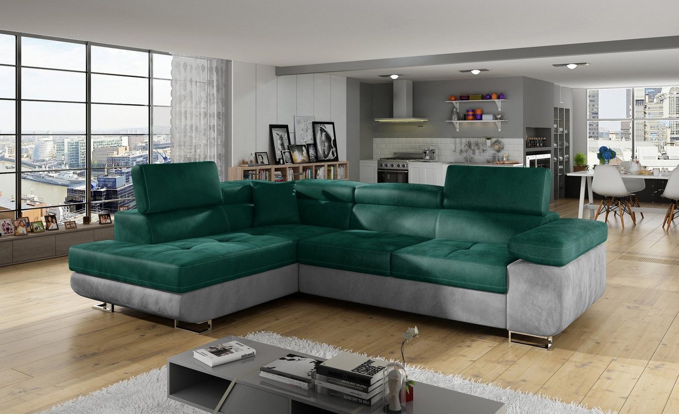 yourhouse24 Ecksofa ANTON L-form Schlafsofa Wohnlandschaft Links Rechts Couch Bettkasten von yourhouse24