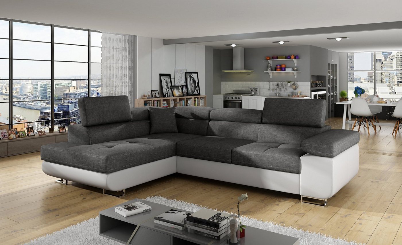 yourhouse24 Ecksofa ANTON L-form Schlafsofa Wohnlandschaft Links Rechts Couch Bettkasten von yourhouse24