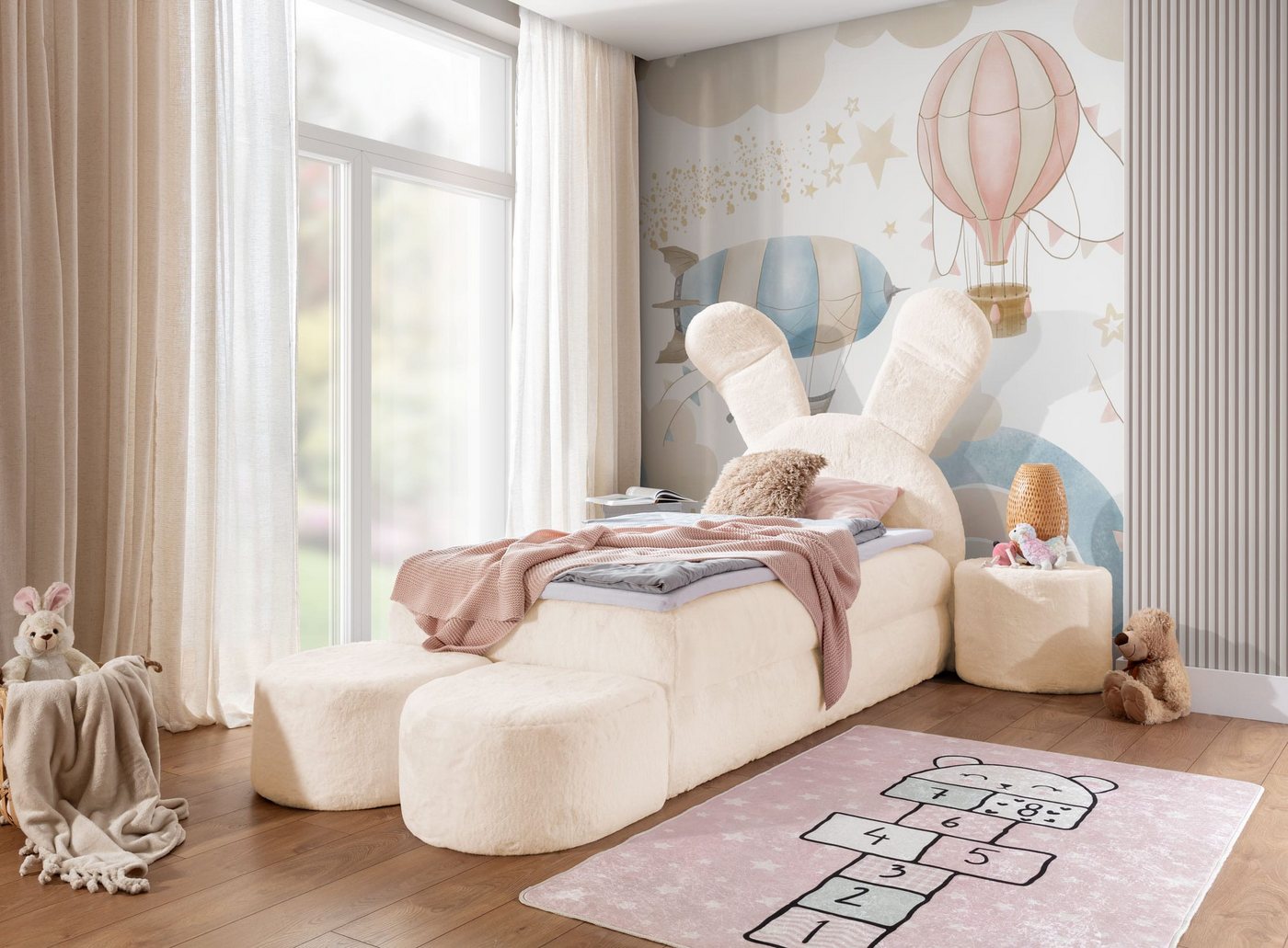 yourhouse24 Kinderbett Bunny 100x200 Einzelbett mit Bettkasten Boxspringbett von yourhouse24