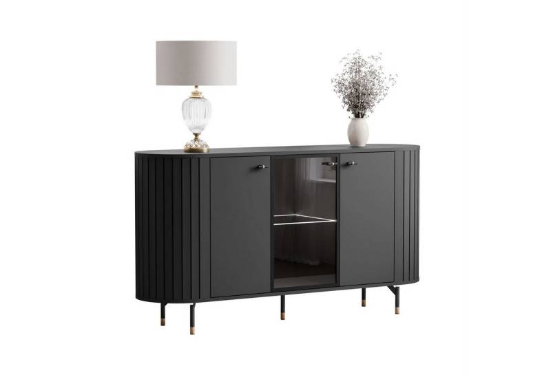 yourhouse24 Kommode ELODIE 3D, Vitrine mit LED, Geriffelt, Schwarz/Kaschmir yourhouse24 Kommode ELODIE 3D, Vitrine mit LED, Geriffelt, Schwarz/Kaschmir von yourhouse24