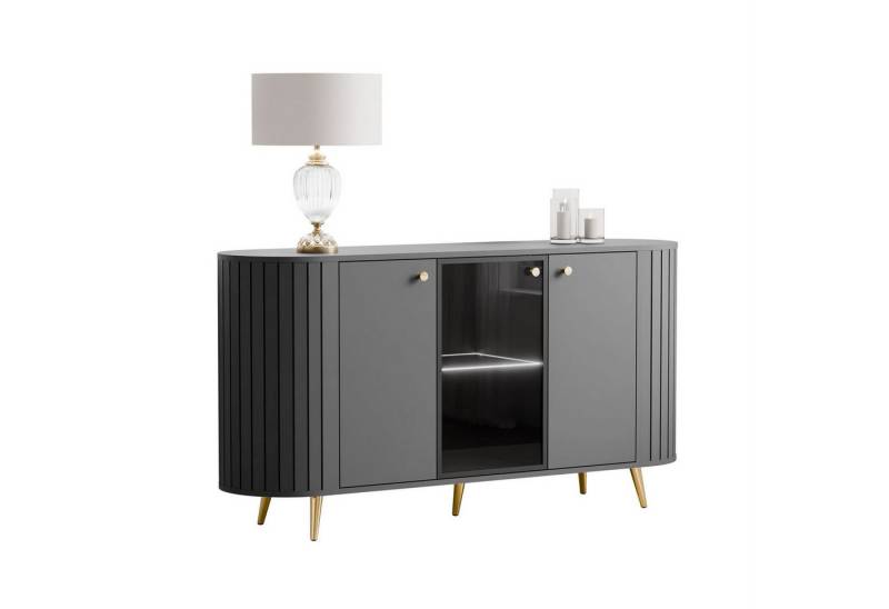 yourhouse24 Kommode ELODIE 3D, Vitrine mit LED, Geriffelt, Schwarz/Kaschmir von yourhouse24