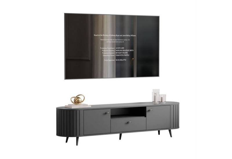 yourhouse24 TV-Schrank ELODIE 180 cm, Geriffelt, Lowboard Schwarz/Kaschmir von yourhouse24