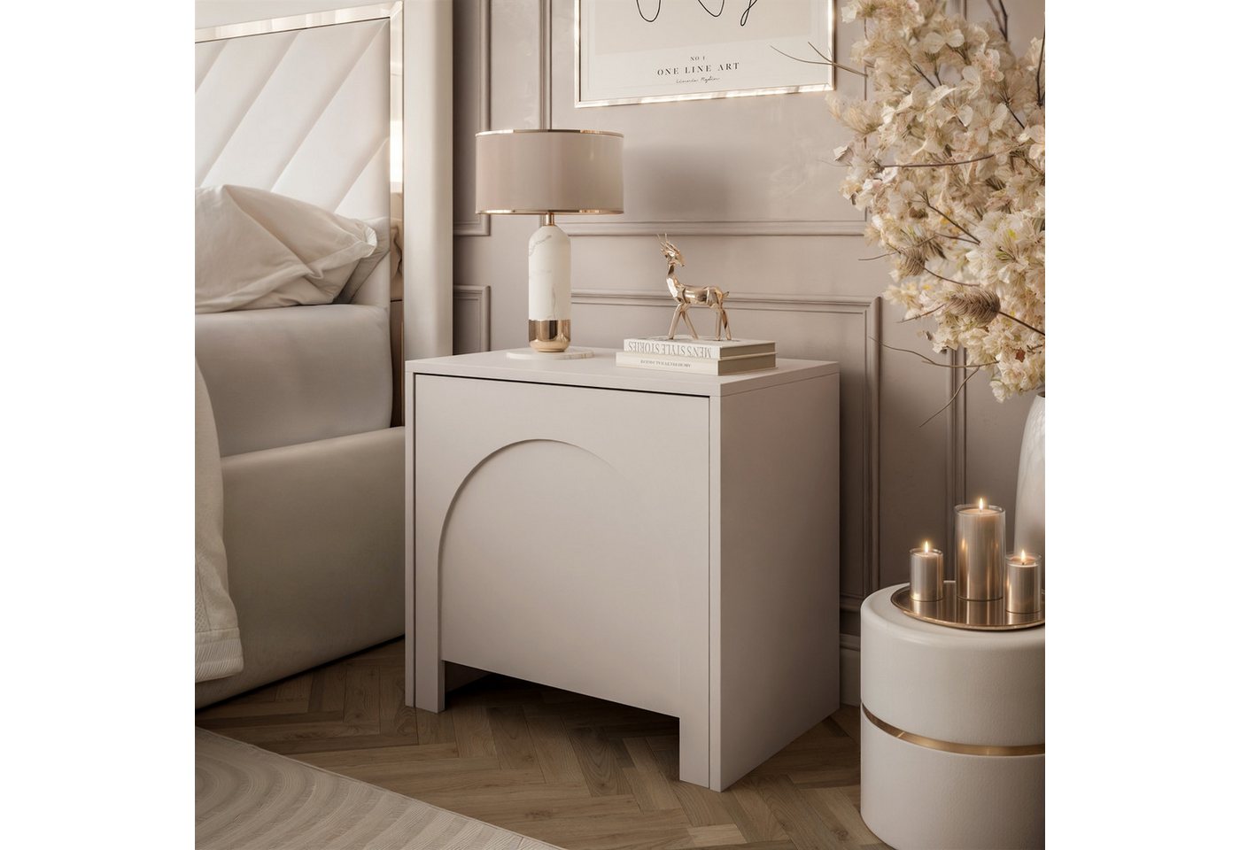 yourhouse24 Nachttisch ADRIANA Kaschmir/Schwarz/Weiß (1 Tisch mit Tür), Breite 54 cm von yourhouse24