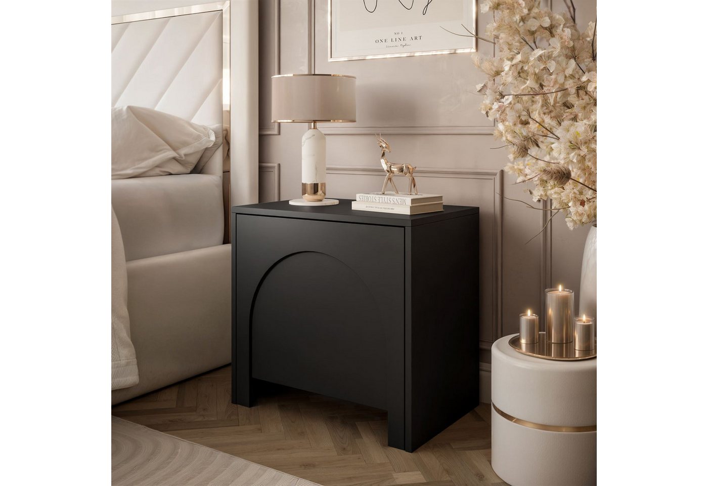 yourhouse24 Nachttisch ADRIANA Kaschmir/Schwarz/Weiß (1 Tisch mit Tür), Breite 54 cm von yourhouse24
