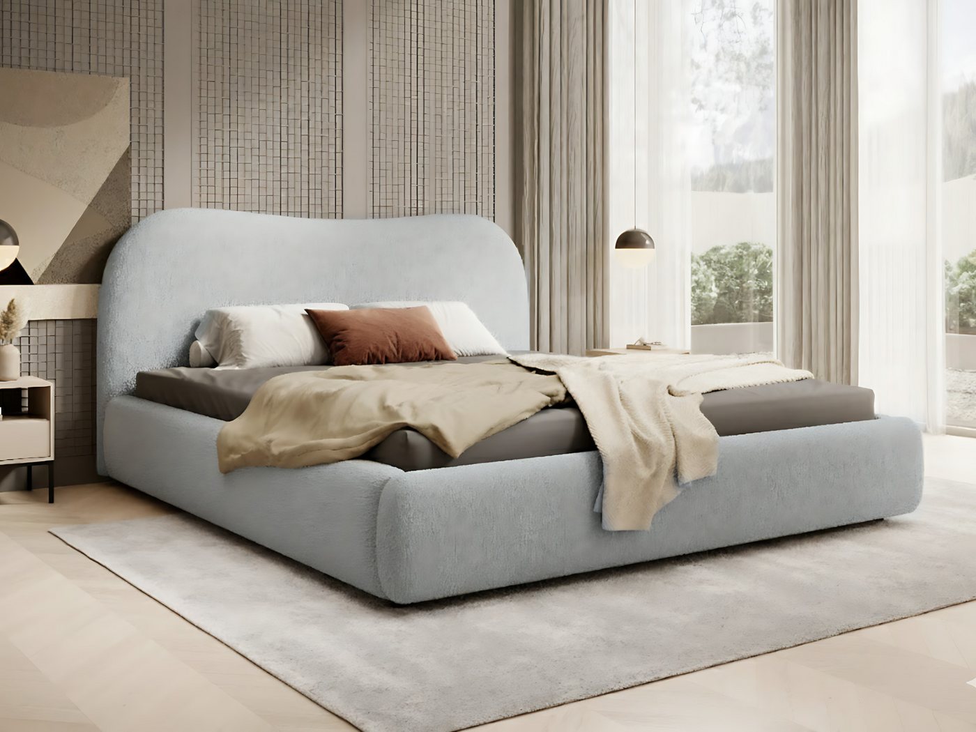 yourhouse24 Polsterbett Bett POLENE Boucle mit Stauraum (2 Bettseiten), Hausbett, inkl. Bettkasten von yourhouse24