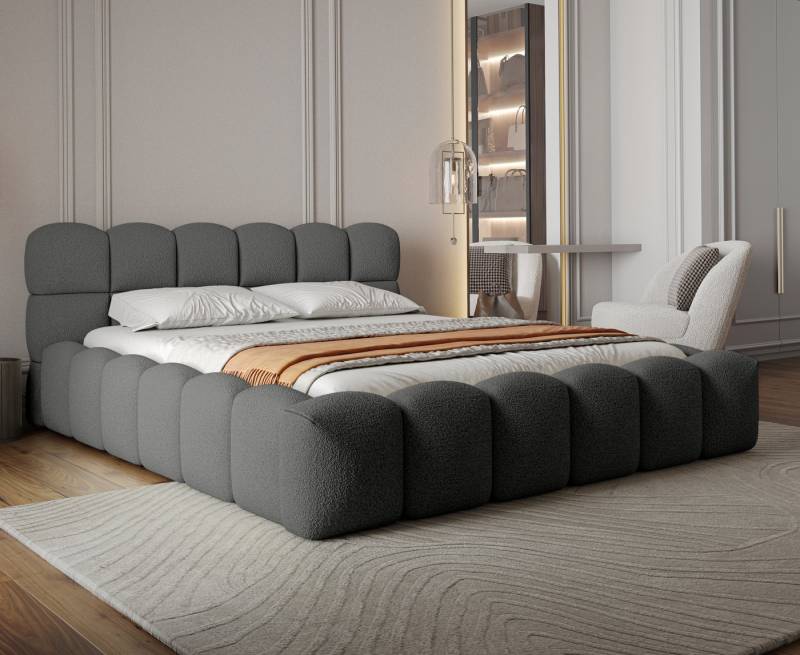 yourhouse24 Polsterbett Boston Slim Bouclé mit Stauraum (2 Bettseiten), Hausbett, inkl. Bettkasten und Lattenrost von yourhouse24