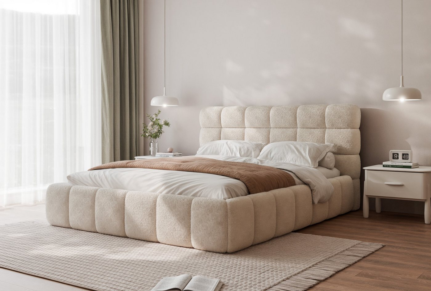 yourhouse24 Polsterbett Bubble Doppelbett Bettgestell Lattenrost mit Bettkasten (Bettgestell mit Bettkasten und Lattenrost), Stauraumbett mit integriertem Bettkasten von yourhouse24