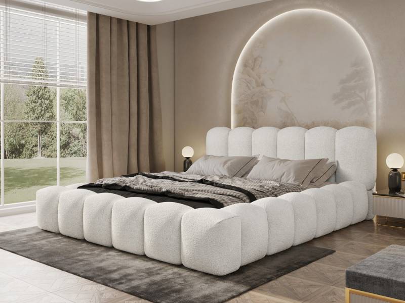 yourhouse24 Polsterbett Designer Polsterbett Dallas Bouclé (Bettgestell mit Bettkasten), Zeitloses, skandinavisch inspiriertes Design von yourhouse24