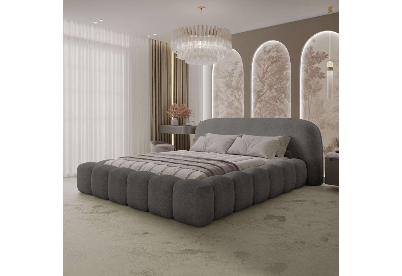 yourhouse24 Polsterbett Designer Polsterbett Orlando Bouclé (2 Bettseiten), Wolkenbett von yourhouse24