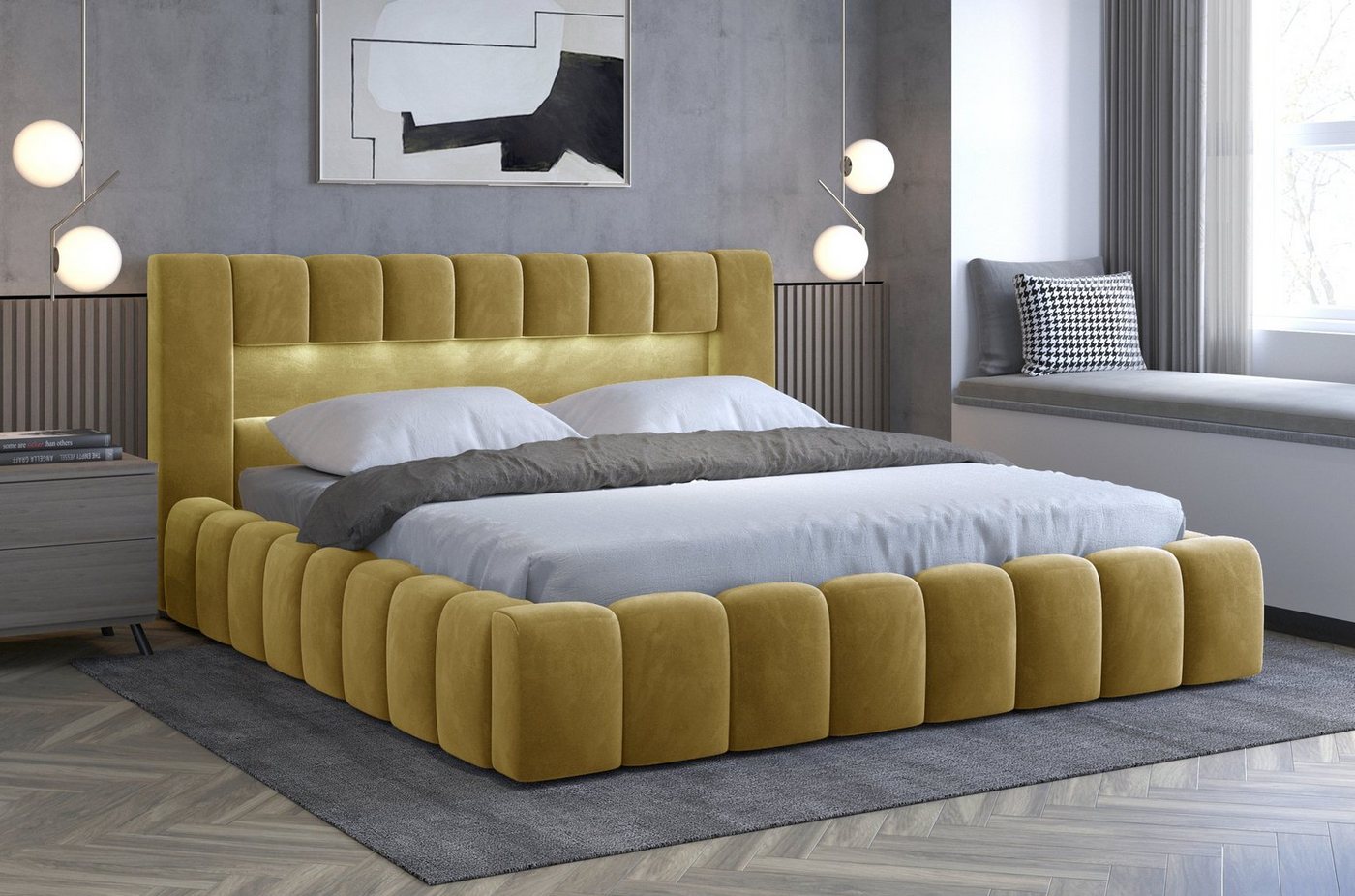 yourhouse24 Polsterbett Lamica Bett Metalrahmen Doppelbett Bettgestell Lattenrost mit LED von yourhouse24