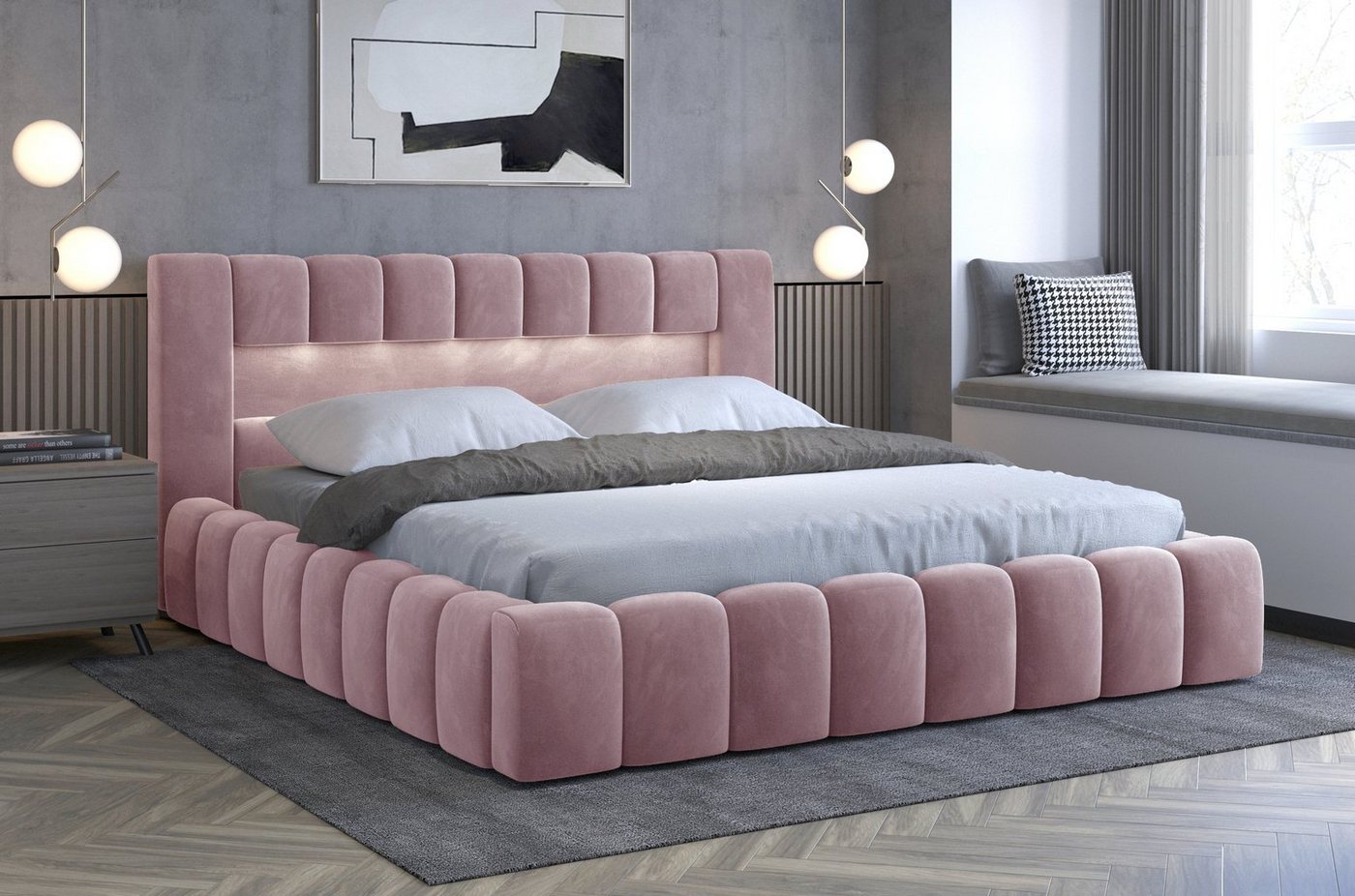 yourhouse24 Polsterbett Lamica Bett Metalrahmen Doppelbett Bettgestell Lattenrost mit LED von yourhouse24